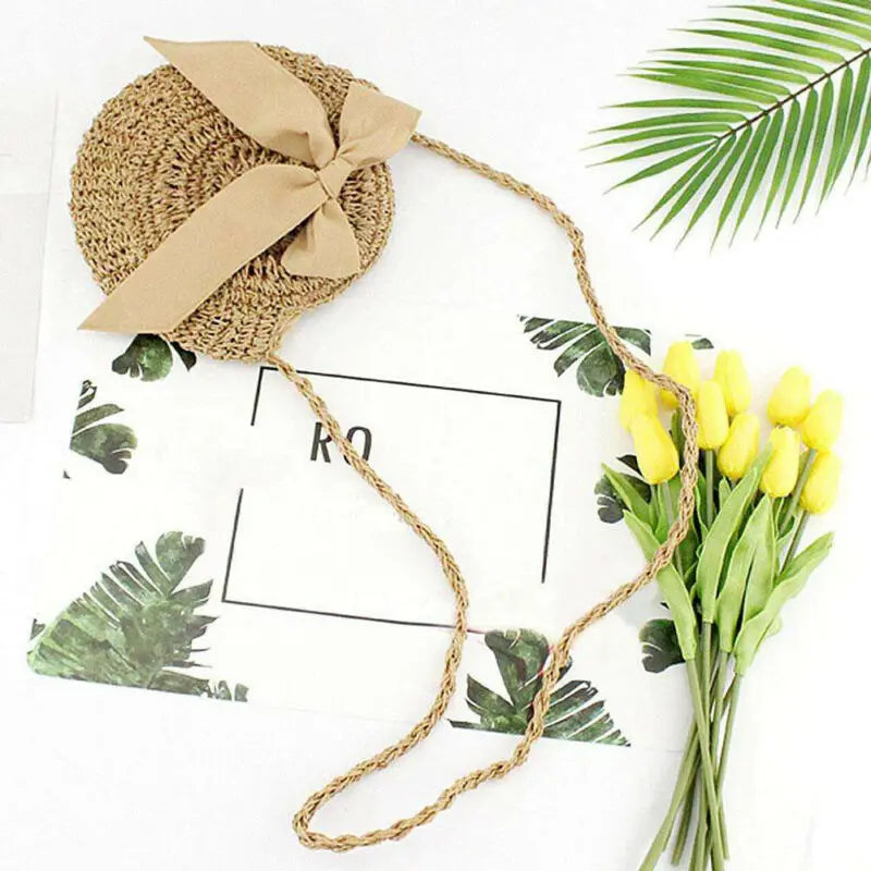 Women Rattan Shoulder Bag Hand Woven Straw Beach Boho Crossbody Bag