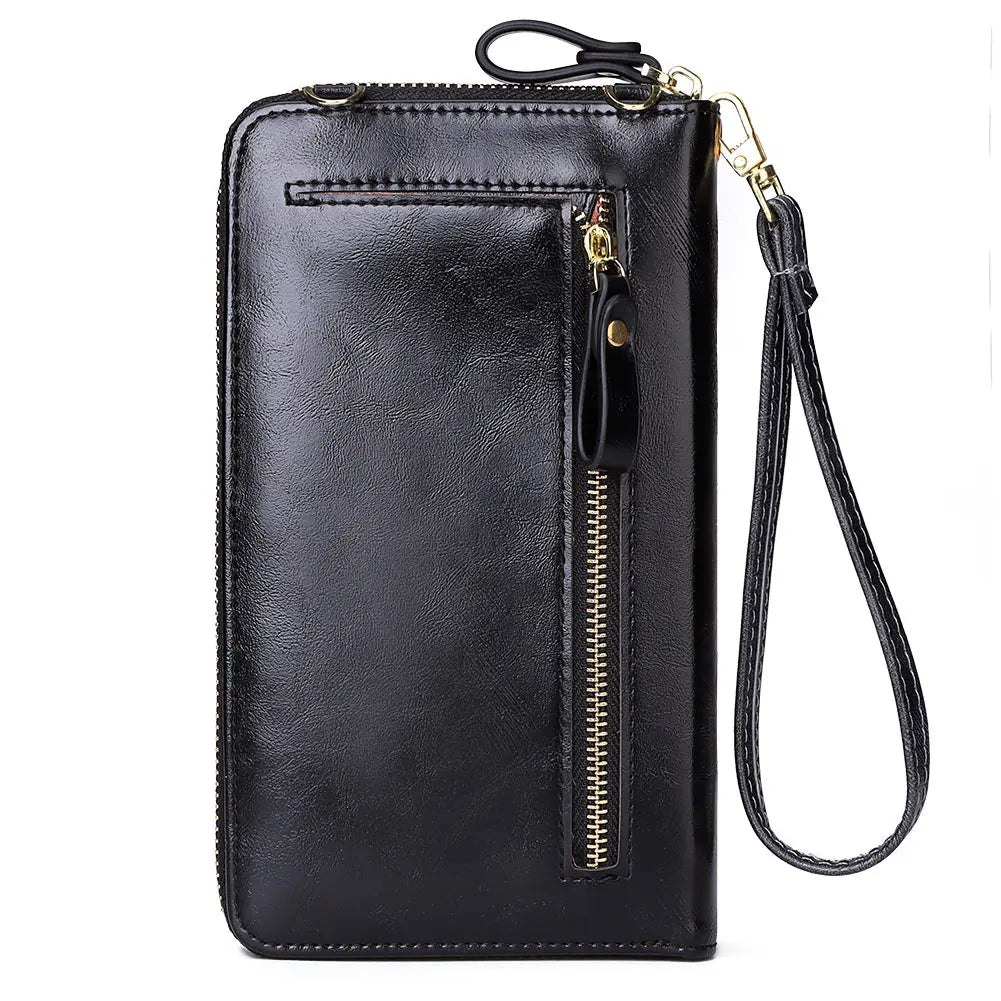 Soft Leather Shoulder Bag Wallet with Cell Phone Pocket