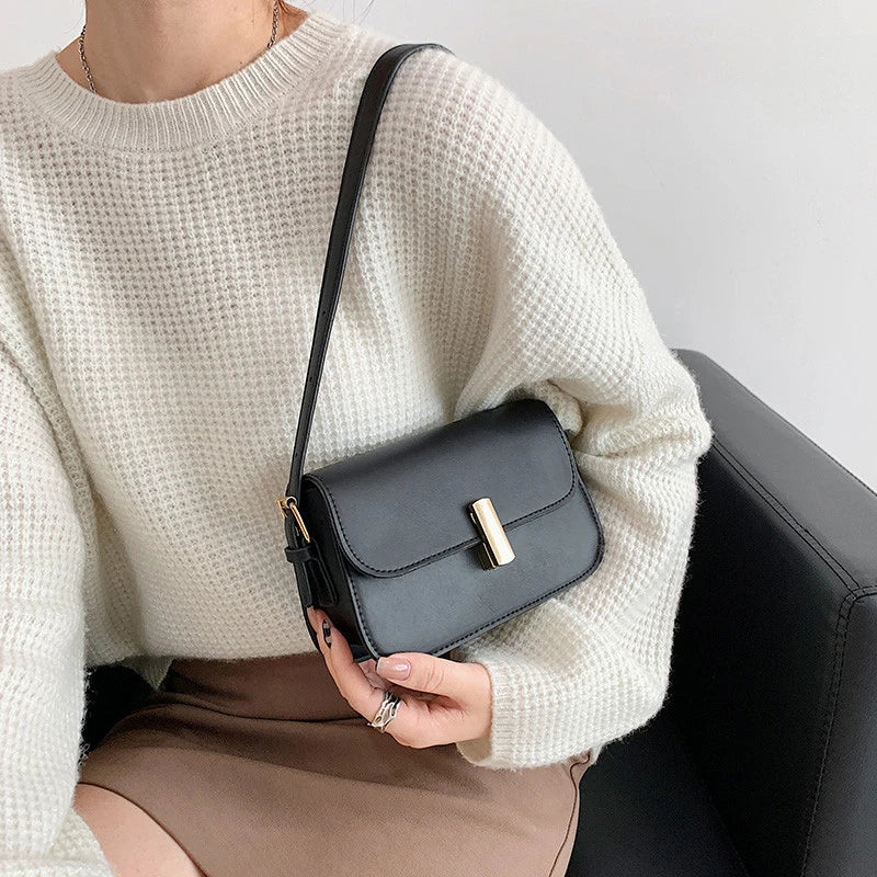 Women Shoulder Bag Solid Handbag INS Black/Coffee/Brown PU Leather Square Bags