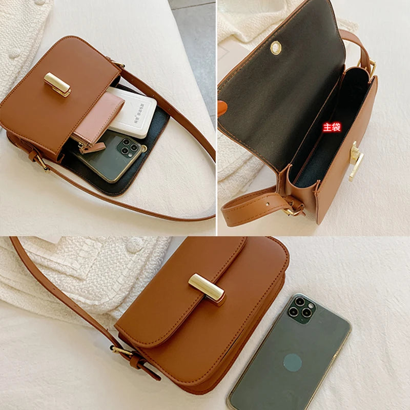 Women Shoulder Bag Solid Handbag INS Black/Coffee/Brown PU Leather Square Bags