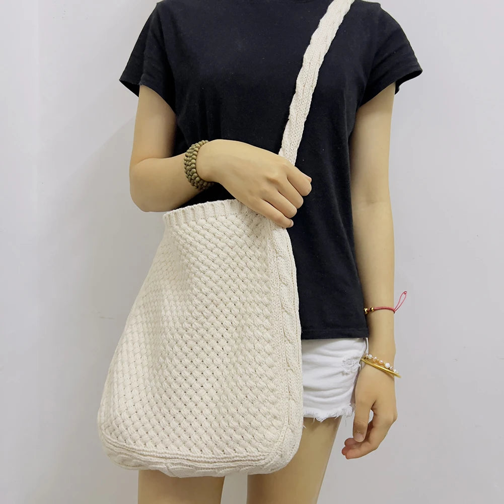 Women Shoulder Bag Knitted Handbag Boho Style Shopping Woven Handbag
