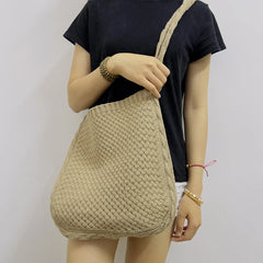 Women Shoulder Bag Knitted Handbag Boho Style Shopping Woven Handbag