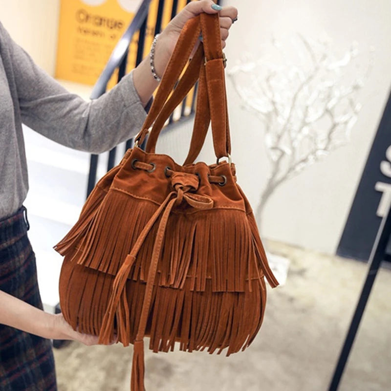 Women Shoulder Bag Solid Tassels Trending Cross Body Bag Tassel Faux Fringe