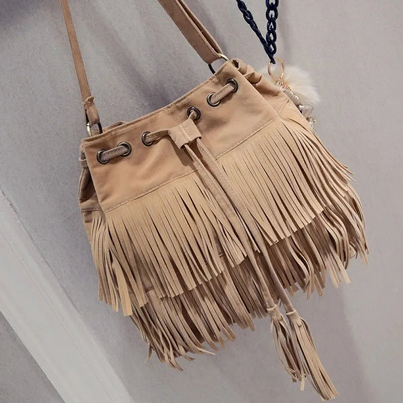 Women Shoulder Bag Solid Tassels Trending Cross Body Bag Tassel Faux Fringe