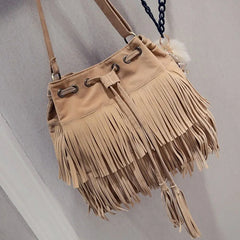 Women Shoulder Bag Solid Tassels Trending Cross Body Bag Tassel Faux Fringe