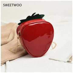 Strawberry Shape Shoulder Bag PU Leather Crossbody Chain Girls Purse Handbag