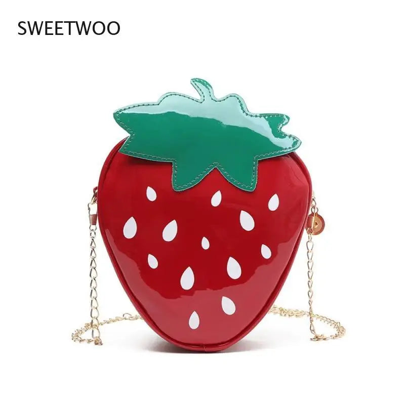 Strawberry Shape Shoulder Bag PU Leather Crossbody Chain Girls Purse Handbag