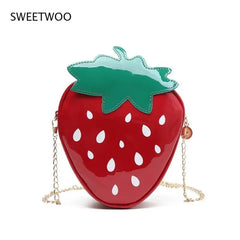 Strawberry Shape Shoulder Bag PU Leather Crossbody Chain Girls Purse Handbag