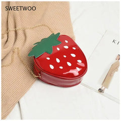 Strawberry Shape Shoulder Bag PU Leather Crossbody Chain Girls Purse Handbag