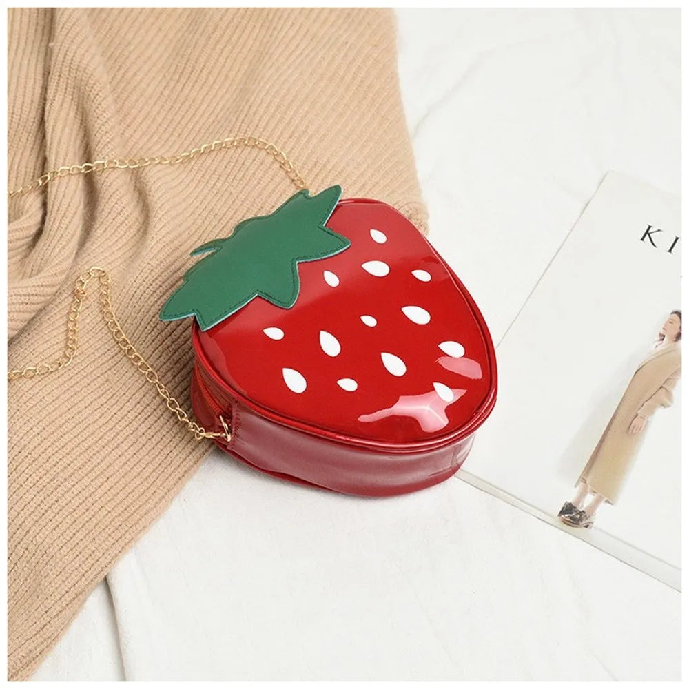 Strawberry Shape Shoulder Bag PU Leather Crossbody Handbag