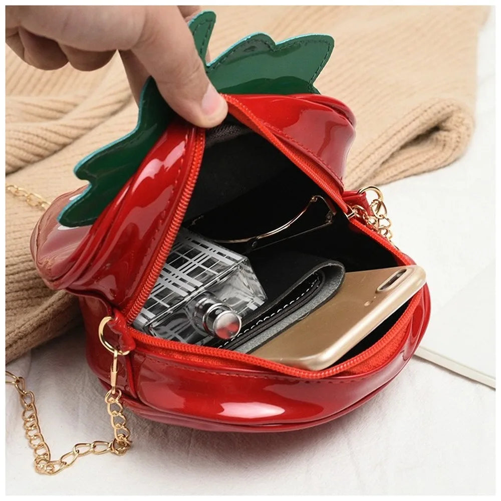 Strawberry Shape Shoulder Bag PU Leather Crossbody Handbag