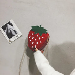 Strawberry Shape Shoulder Bag PU Leather Crossbody Handbag