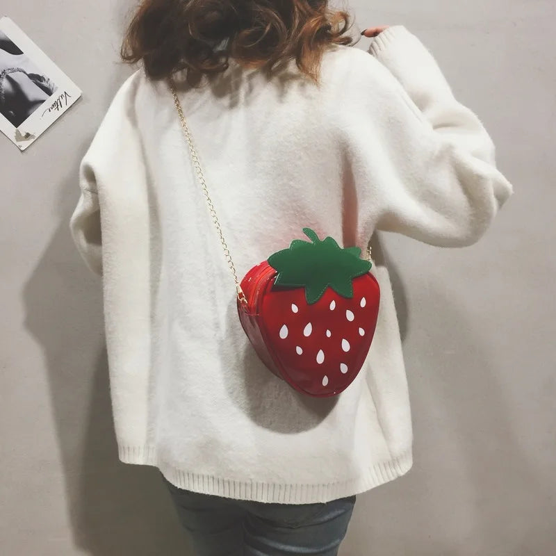 Strawberry Shape Shoulder Bag PU Leather Crossbody Girls Purses Handbag