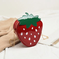 Strawberry Shape Shoulder Bag Pu Leather Crossbody Chain Girls Purses Handbag
