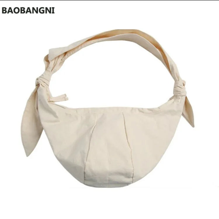 Women Shoulder Bag Canvas Crossbody Handbag Knot Bow Zipper