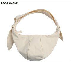 Women Shoulder Bag Canvas Crossbody Handbag Knot Bow Zipper