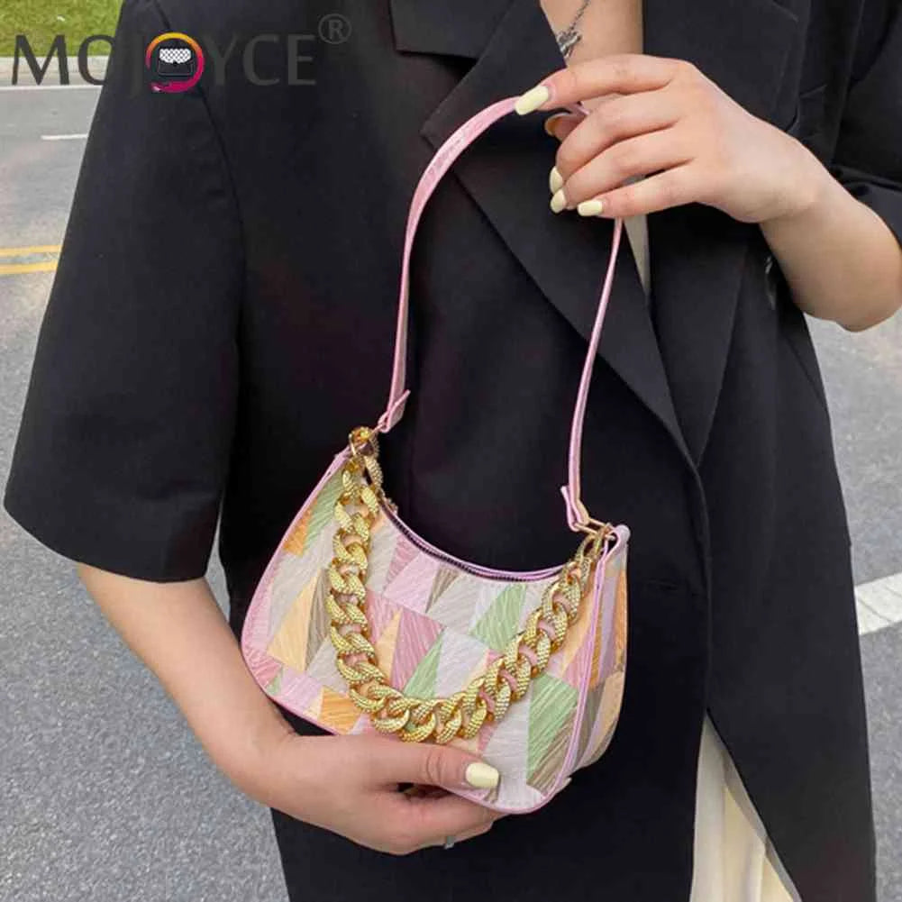 Colorful Triangle Printed Shoulder Bag with Thick Chain for Travel