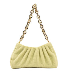 Pink Plush Shoulder Bag with Thick Chain for Women