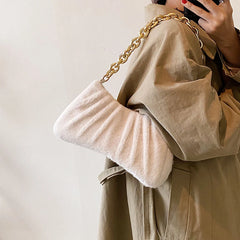 Pink Plush Shoulder Bag with Thick Chain for Women