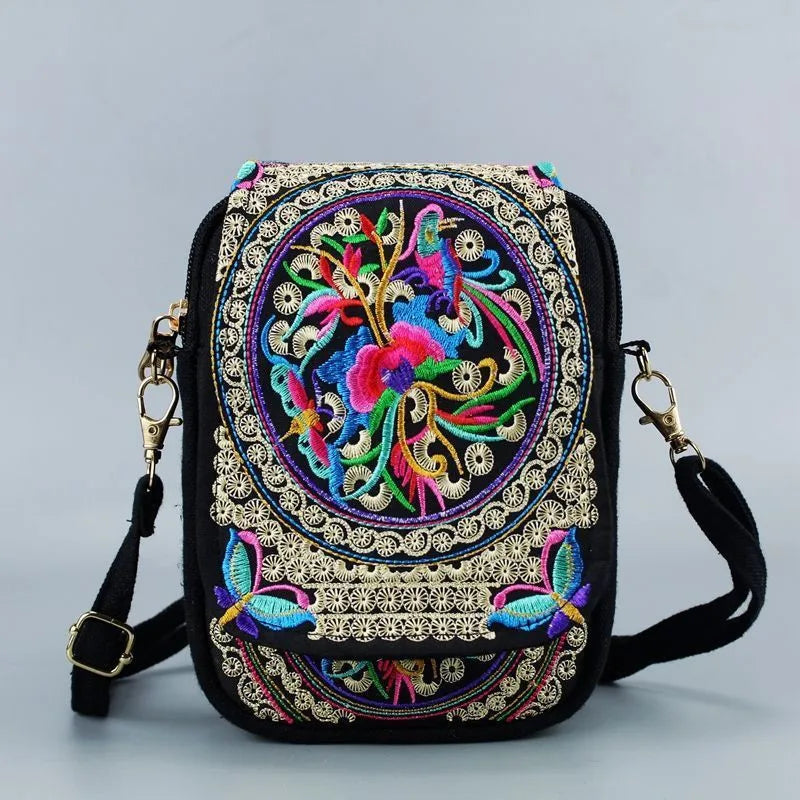 Vintage Floral Embroidered Crossbody Shoulder Bag
