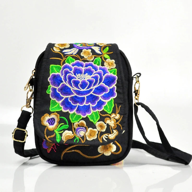 Vintage Floral Embroidered Crossbody Shoulder Bag