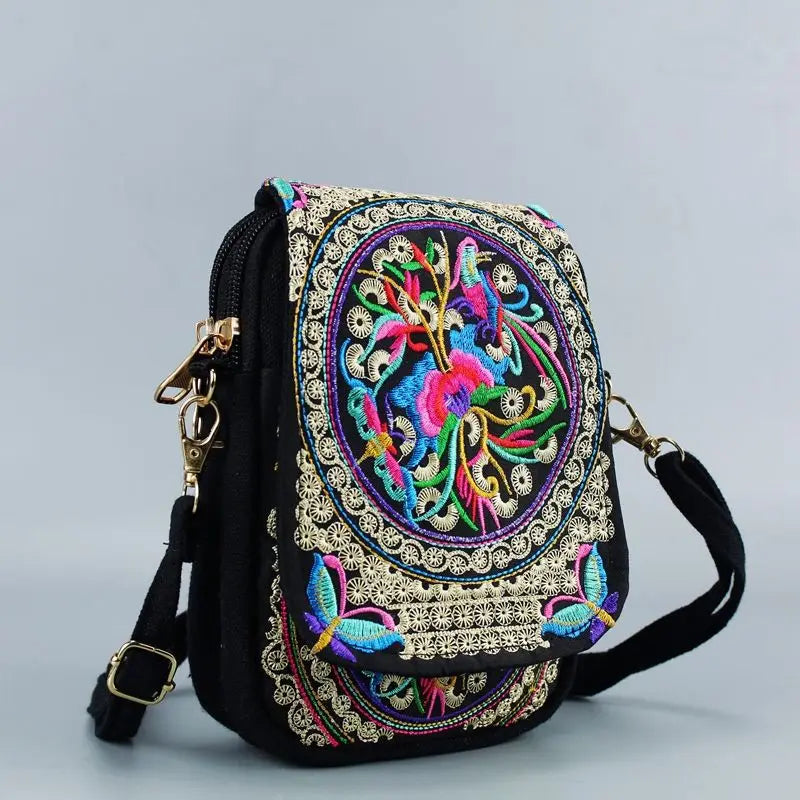 Vintage Floral Embroidered Crossbody Shoulder Bag