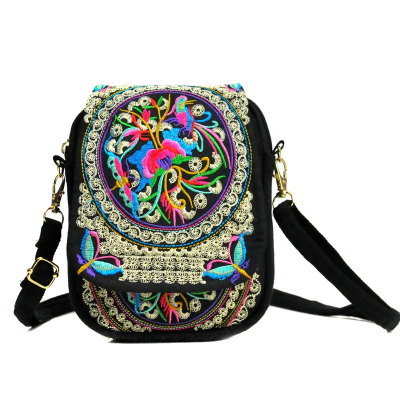 Vintage Floral Embroidered Crossbody Shoulder Bag