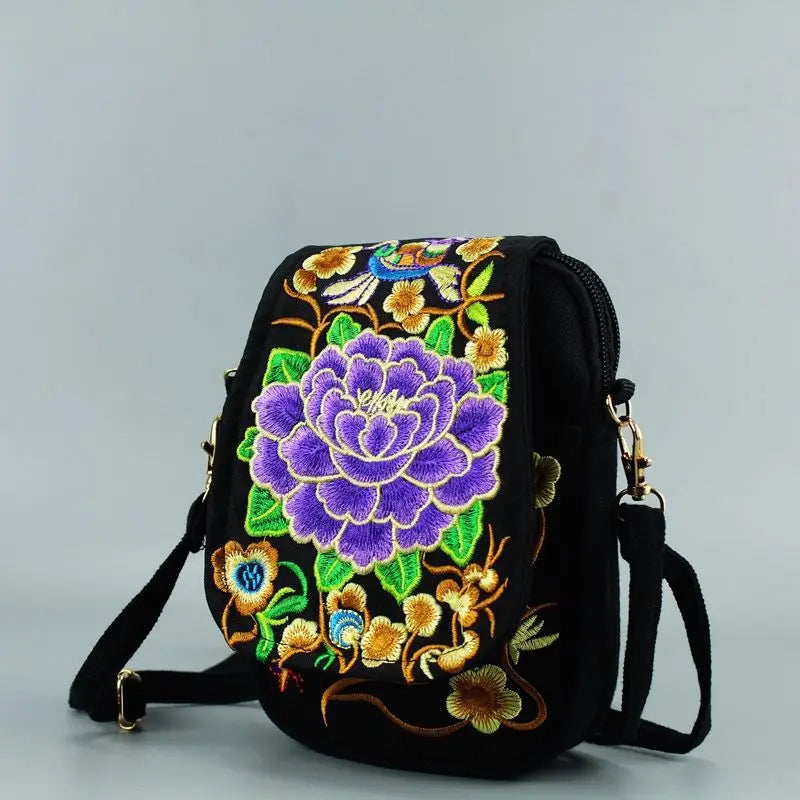 Vintage Floral Embroidered Crossbody Shoulder Bag