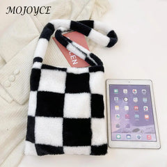 Plush Lattice Print Crossbody Bag for Winter