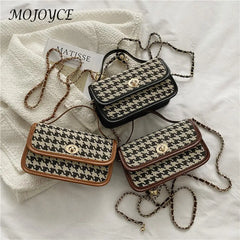 Women Shoulder Bag Woolen Cloth Flap Crossbody Bag Houndstooth Handbags