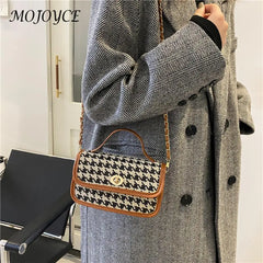 Women Shoulder Bag Woolen Cloth Flap Crossbody Bag Houndstooth Handbags