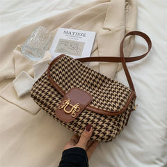 Women Shoulder Bag Woolen Cloth Flap Purse Variety of Colors Houndstooth Print