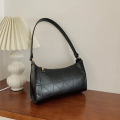 PU Leather Lattice Crescent Shoulder Bag Embroidered Thread Handbag