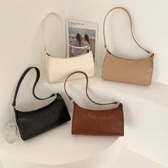 Women Shoulder Bag PU Leather Lattice Handbag Embroidery Underarm Bag