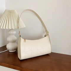 Women Shoulder Bag PU Leather Lattice Handbag Embroidery Underarm Bag