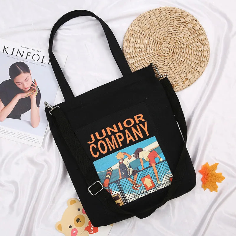 Canvas Tote Bags Cartoon Anime Print Crossbody Bags