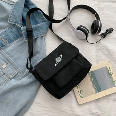 Canvas Crossbody Shoulder Bag Cartoon Planet Embroidery Handbag