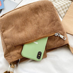Corduroy Shopper Bags Girl Cat Doll Mini Crossbody Bags