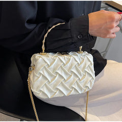 Women Shoulder Bags Pleated Weave Handbags Golden Metal Handle Chain