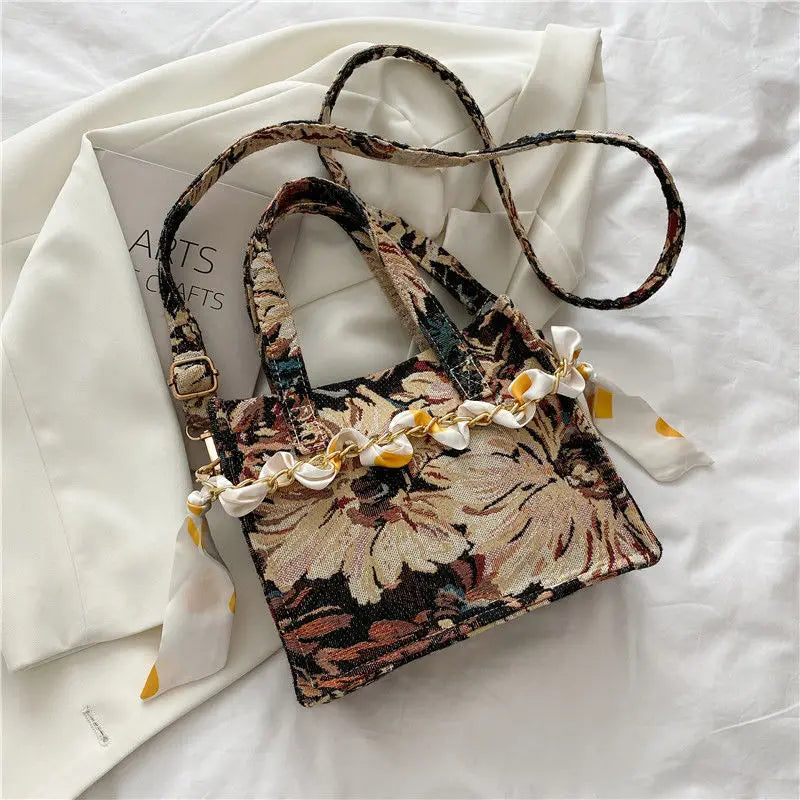 Women Shoulder Bags Oil-painting Canvas Bag Chain Totes