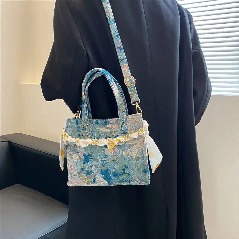 Women Shoulder Bags Oil-painting Canvas Bag Chain Totes