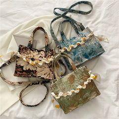 Women Shoulder Bags Oil-painting Canvas Bag Chain Totes