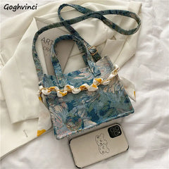 Women Shoulder Bags Oil-painting Canvas Bag Chain Totes