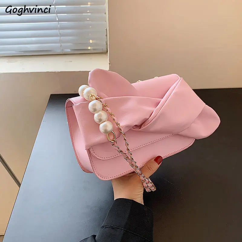 Women Shoulder Bag with Chains and Pearls Crossbody Bag