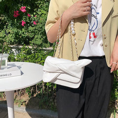 Women Shoulder Bag with Chains and Pearls Crossbody Bag