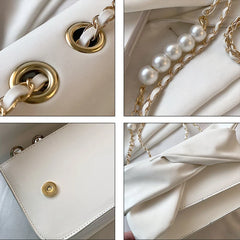 Women Shoulder Bag with Chains and Pearls Crossbody Bag