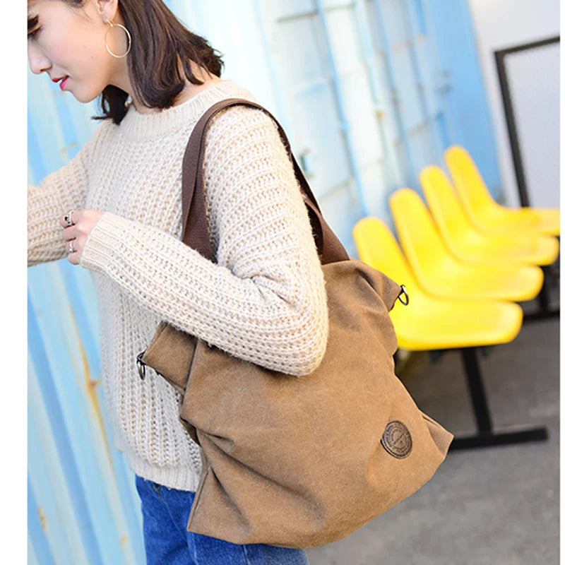 Canvas Shoulder Bag for Women Girls Large Size Crossbody Satchel Student
