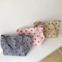 Canvas Shoulder Bag Large Capacity Dot Casual Totes Embroidery School Bag