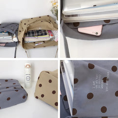 Canvas Shoulder Bag Large Capacity Dot Casual Totes Embroidery School Bag