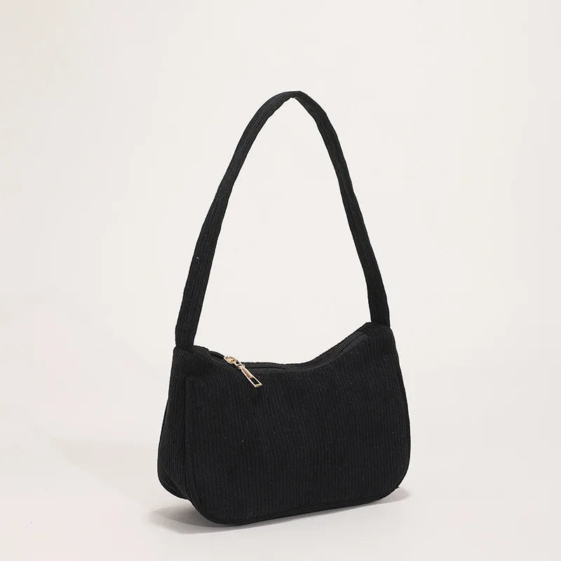 Casual Corduroy Shoulder Bag for Women Travel Portable Handbag